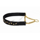 Comfy Half Check Leather Dog Collar BRASS fittings